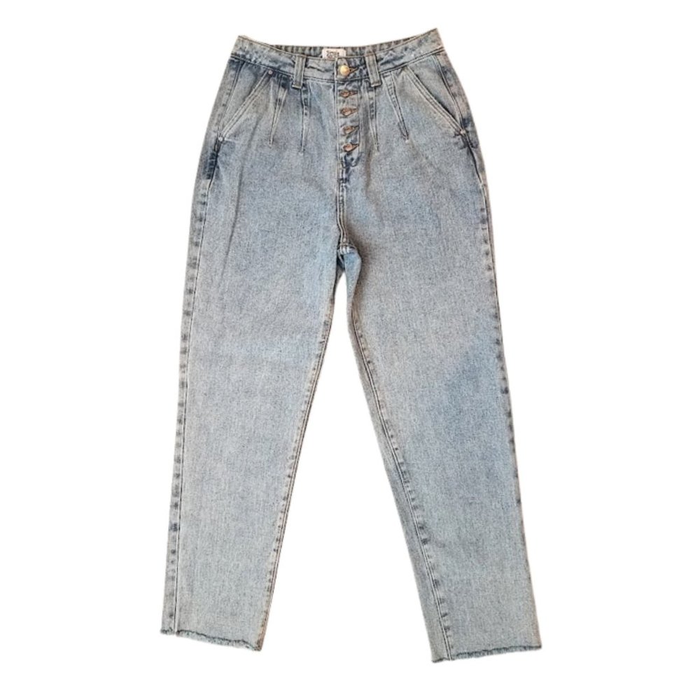 SIMPLE SOCIETY High Rise Button Fly Raw Hem Light Blue Denim Jeans - Women's 5/6